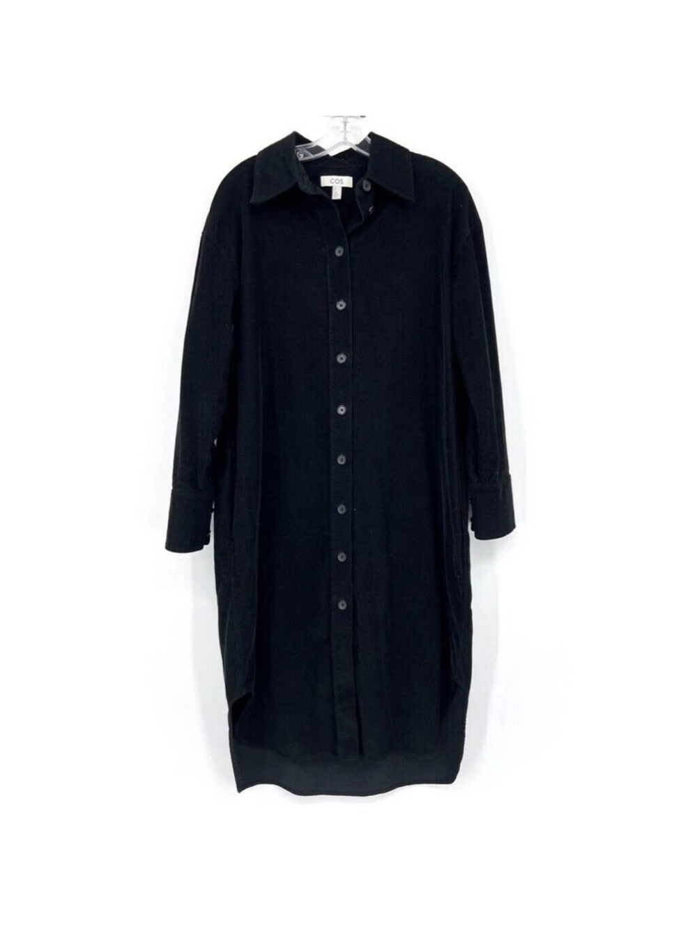 COS Corduroy Black Button Down Shirt Dress Womens 8 Collar Cuffed Long Sleeve